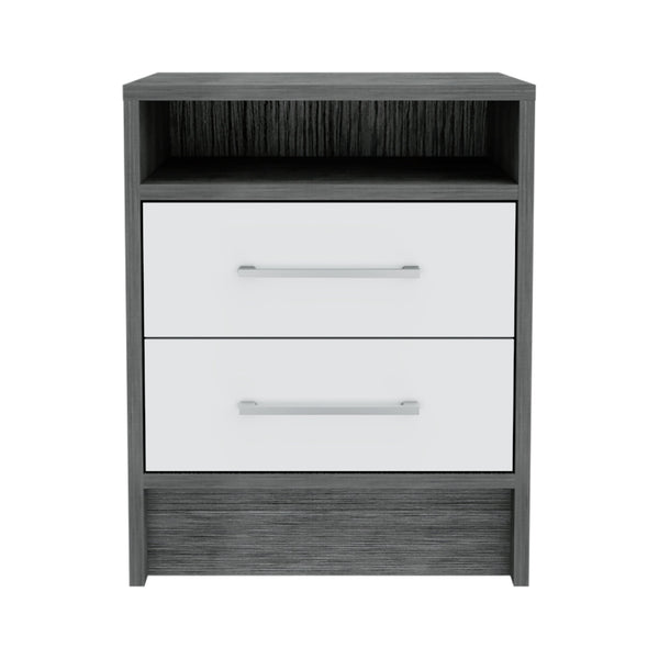 English Elm Eter Two Drawer Nightstand with Open Shelf Two Tone White Oak Modern Bedroom B20092016