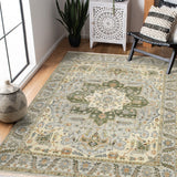 AMER Rugs Milano Caly MIL-10 Hand-Knotted Handmade Raw Handspun New Zealand Wool Traditional Medallion Rug Stone White 10' x 14'