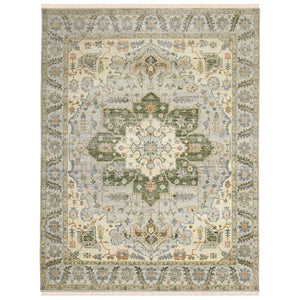 AMER Rugs Milano Caly MIL-10 Hand-Knotted Handmade Raw Handspun New Zealand Wool Traditional Medallion Rug Stone White 10' x 14'