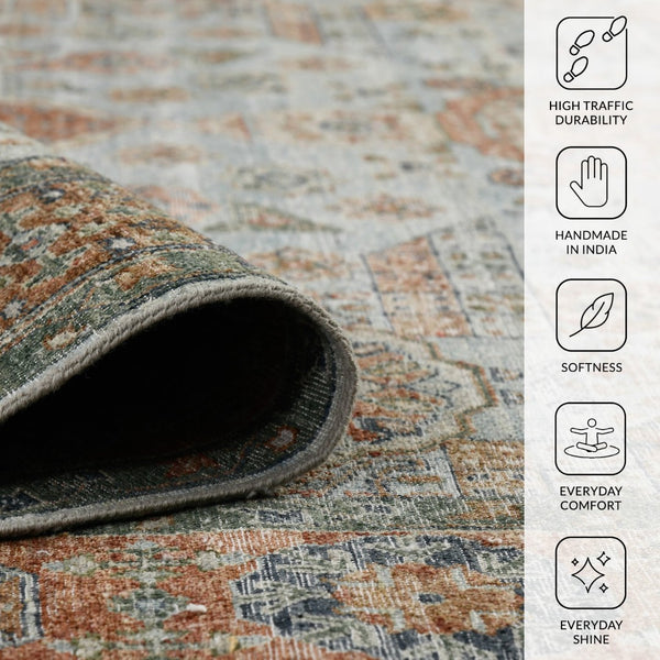 Amer Rugs Milano Classic Medallion Hand-knotted Area Rug In Luxurious New Zealand Wool For Elegant Décor Baby Blue,Carrot Wool Mil120912