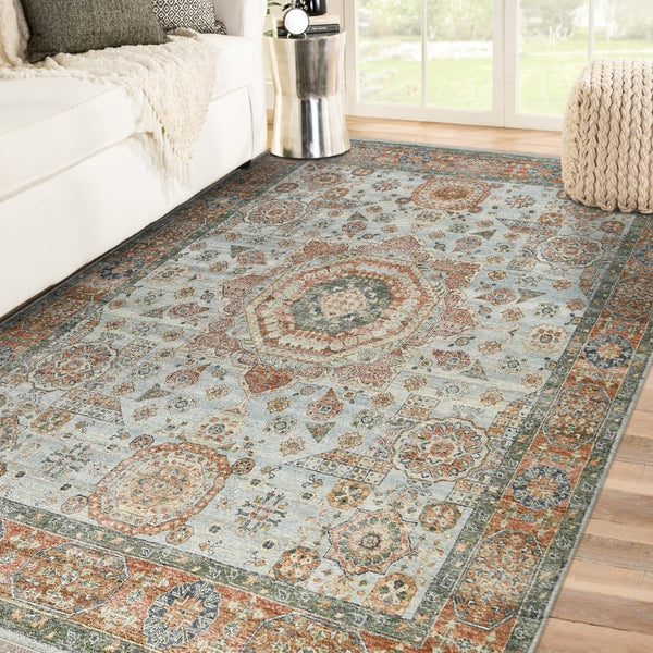 Amer Rugs Milano Classic Medallion Hand-knotted Area Rug In Luxurious New Zealand Wool For Elegant Décor Baby Blue,Carrot Wool Mil120912