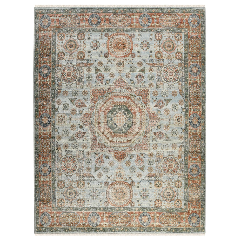 AMER Rugs Milano Drev MIL-12 Hand-Knotted Handmade Raw Handspun New Zealand Wool Traditional Medallion Rug Baby Blue 10' x 14'