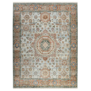 AMER Rugs Milano Drev MIL-12 Hand-Knotted Handmade Raw Handspun New Zealand Wool Traditional Medallion Rug Baby Blue 10' x 14'