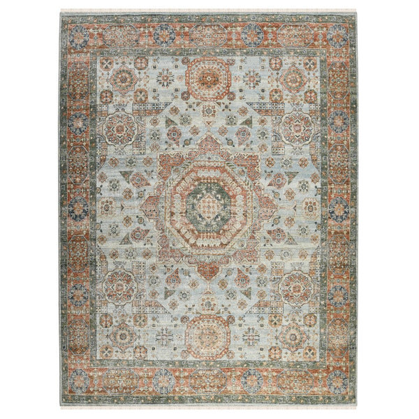 AMER Rugs Milano Drev MIL-12 Hand-Knotted Handmade Raw Handspun New Zealand Wool Traditional Medallion Rug Baby Blue 10' x 14'