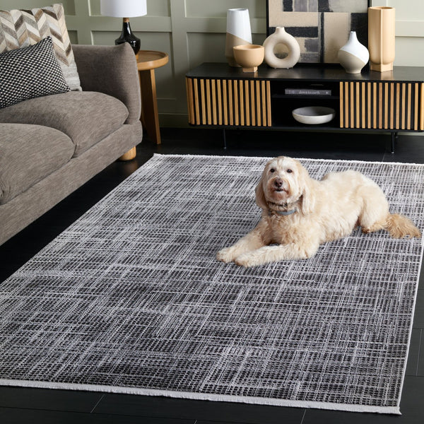 Safavieh Mila Modern Ivory And Black Runner Rug - Stylish Power Loomed Design For Hallway Elegance Light Grey ,Black Polyester Mil228f-5