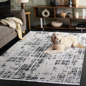 Safavieh Mila Modern Area Rug – Elegant Polyester Design For Contemporary & Classic Interiors, 5/8" Height Black ,Ivory Polyester Mil230z-7sq