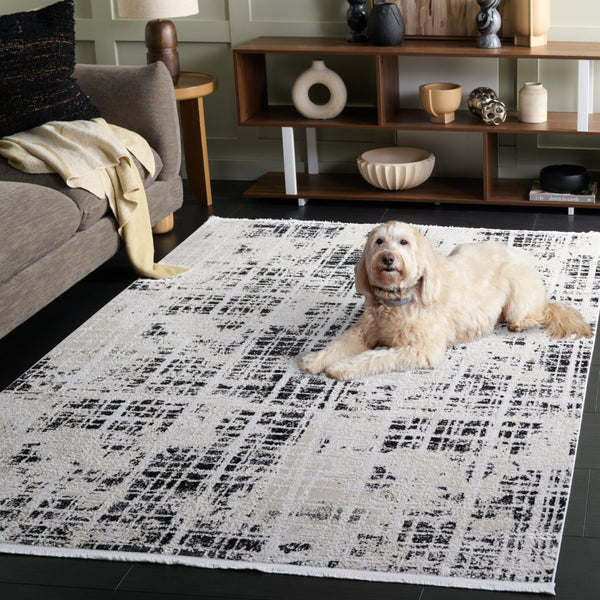 Safavieh Mila Modern Area Rug – Elegant Polyester Design For Contemporary & Classic Interiors, 5/8" Height Black ,Ivory Polyester Mil230z-7sq