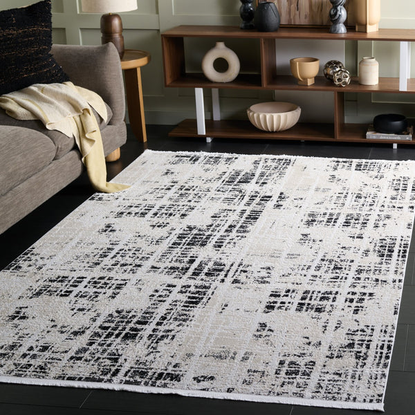 Safavieh Mila Modern Runner Rug - Elegant Power Loomed Design For Hallways, Stylish Home Décor Enhancement Black ,Ivory Polyester Mil230z-5