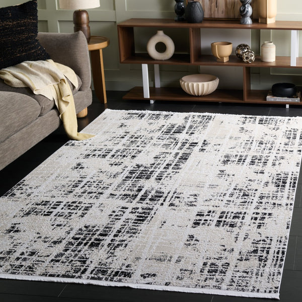 Safavieh Mila Modern Area Rug – Elegant Polyester Design For Contemporary & Classic Interiors, 5/8" Height Black ,Ivory Polyester Mil230z-7sq