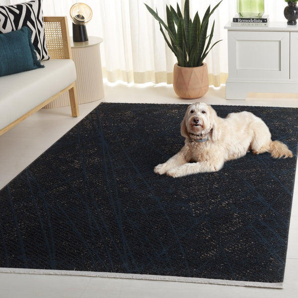 Safavieh Mila Small Rectangle Area Rug – Elegant Power Loomed Design In Chic Ivory And Grey For Any Space Dark Blue ,Black Polyester Mil236l-8
