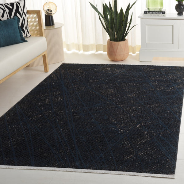 Safavieh Mila Small Rectangle Area Rug – Elegant Power Loomed Design In Chic Ivory And Grey For Any Space Dark Blue ,Black Polyester Mil236l-8