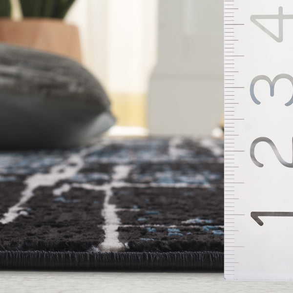 Safavieh Mila Modern Area Rug Runner - Elegant Power Loomed Design For Hallway Or Entryway Sophistication Black ,Blue Ivory Polyester Mil292z-5