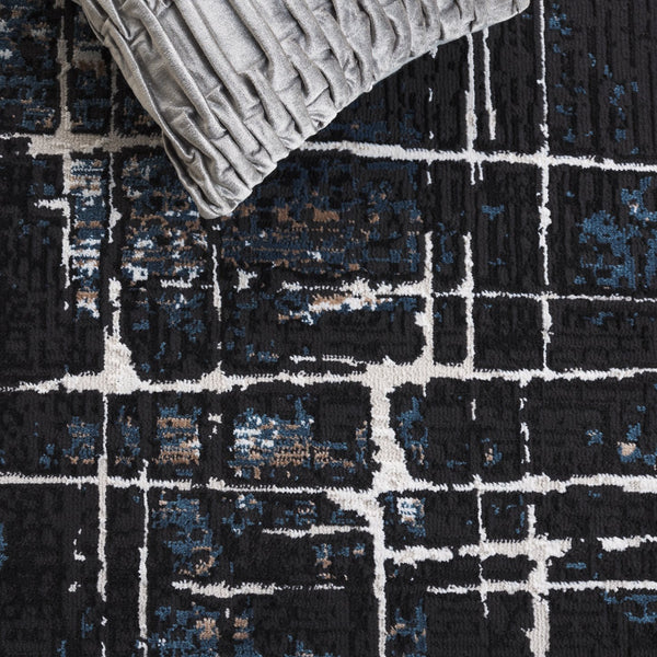 Safavieh Mila Modern Area Rug Runner - Elegant Power Loomed Design For Hallway Or Entryway Sophistication Black ,Blue Ivory Polyester Mil292z-5