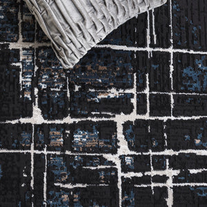 Safavieh Mila Modern Area Rug - Elegant Power Loomed Design For Timeless Home Decor And Comfort Black ,Blue Ivory Polyester Mil292z-8