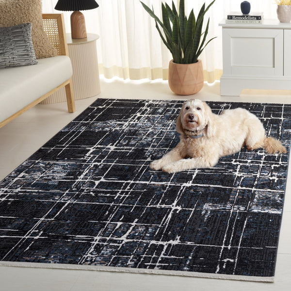 Safavieh Mila Modern Area Rug - Elegant Power Loomed Design For Timeless Home Decor And Comfort Black ,Blue Ivory Polyester Mil292z-8