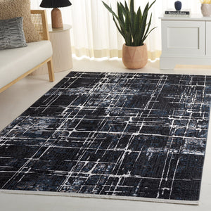 Safavieh Mila Modern Area Rug Runner - Elegant Power Loomed Design For Hallway Or Entryway Sophistication Black ,Blue Ivory Polyester Mil292z-5
