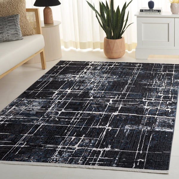 Safavieh Mila Modern Area Rug Runner - Elegant Power Loomed Design For Hallway Or Entryway Sophistication Black ,Blue Ivory Polyester Mil292z-5