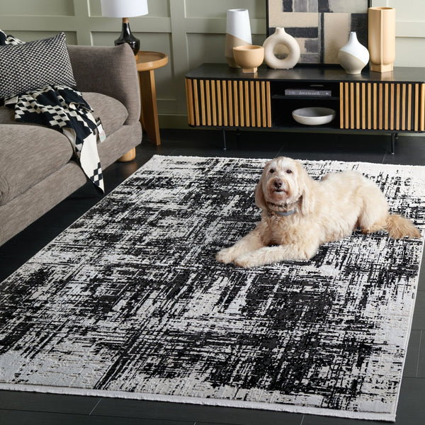 Safavieh Mila Modern Runner Rug - Elegant Turkish Design For Narrow Spaces, Durable Polyester & Minimalist Style Ivory ,Black Polyester Mil294a-5