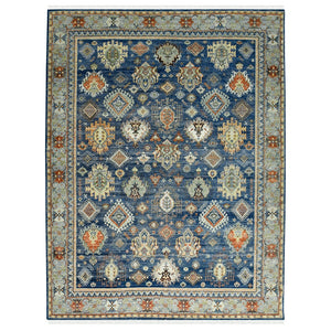 AMER Rugs Milano Effy MIL-30 Hand-Knotted Handmade Raw Handspun New Zealand Wool Traditional Bordered Rug Dark Blue 10' x 14'