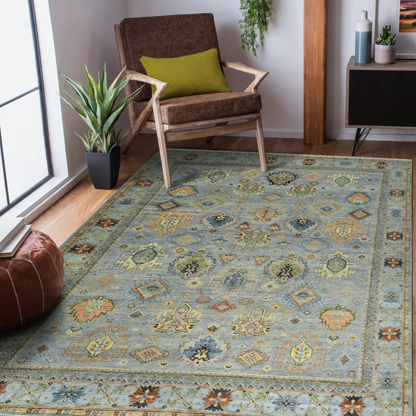 AMER Rugs Milano Effy MIL-39 Hand-Knotted Handmade Raw Handspun New Zealand Wool Traditional Bordered Rug Gray 10' x 14'