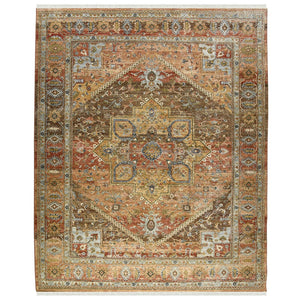 AMER Rugs Milano Alen MIL-4 Hand-Knotted Handmade Raw Handspun New Zealand Wool Traditional Medallion Rug Orange 10' x 14'