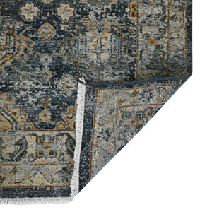 AMER Rugs Milano Frey MIL-40 Hand-Knotted Handmade Raw Handspun New Zealand Wool Traditional Bordered Rug Sea Blue 10' x 14'