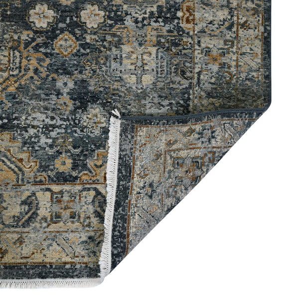 AMER Rugs Milano Frey MIL-40 Hand-Knotted Handmade Raw Handspun New Zealand Wool Traditional Bordered Rug Sea Blue 10' x 14'