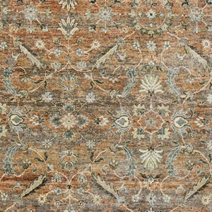 AMER Rugs Milano Brenda MIL-6 Hand-Knotted Handmade Raw Handspun New Zealand Wool Traditional Bordered Rug Orange/Sage 10' x 14'