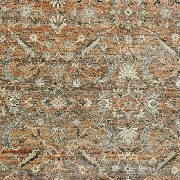 AMER Rugs Milano Brenda MIL-6 Hand-Knotted Handmade Raw Handspun New Zealand Wool Traditional Bordered Rug Orange/Sage 10' x 14'