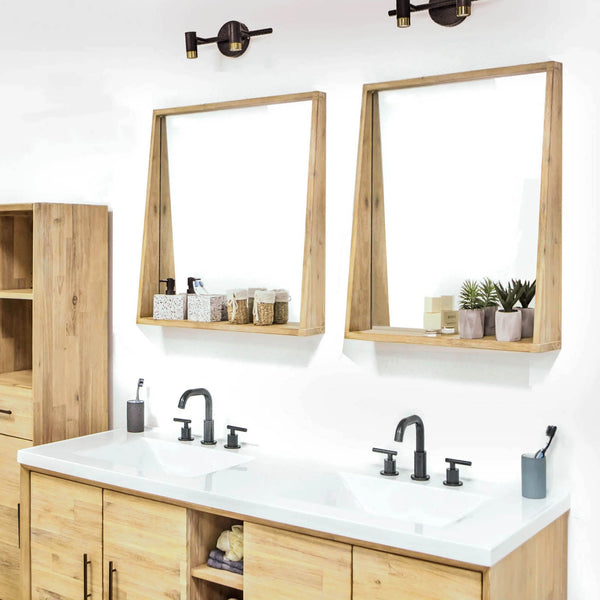 Lh Imports Gia Wall Mirror 28 Inch - Elegant Solid Acacia Frame With Latte Finish For Stunning Home Décor Brown Solid Acacia,Glass Miles Bth06-28