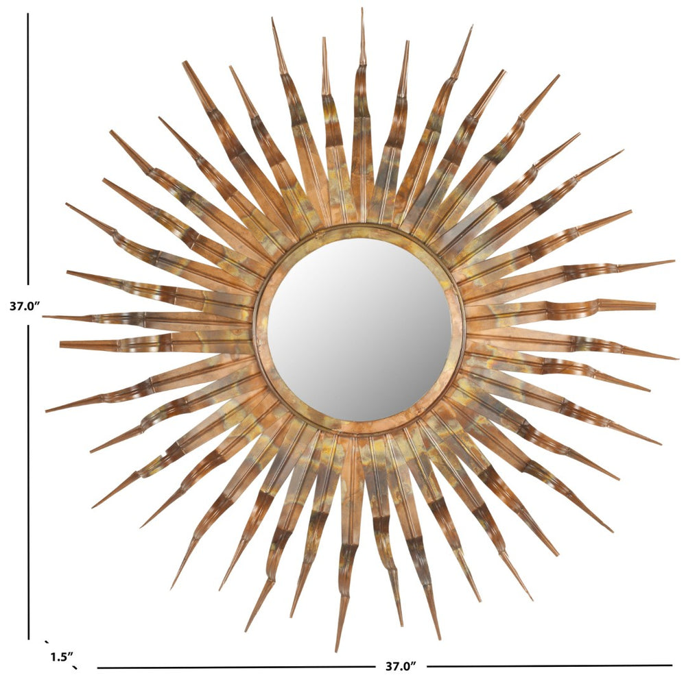 Safavieh SUN, 37-Inch Striking Artisanal Iron and Glass Mirror with Sculpted Sunburst Design for Home Decor Copper MIR3007A