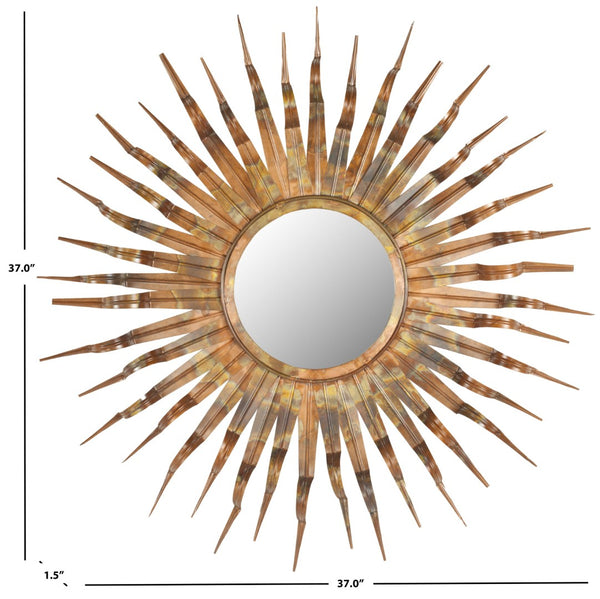 Safavieh SUN, 37-Inch Striking Artisanal Iron and Glass Mirror with Sculpted Sunburst Design for Home Decor Copper MIR3007A