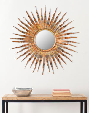 Safavieh SUN, 37-Inch Striking Artisanal Iron and Glass Mirror with Sculpted Sunburst Design for Home Decor Copper MIR3007A