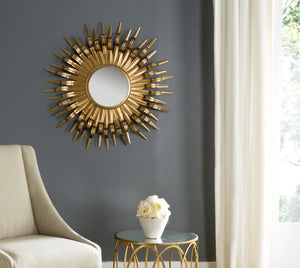 Safavieh SUN, 37-Inch Striking Artisanal Iron and Glass Mirror with Sculpted Sunburst Design for Home Decor Gold MIR3007B
