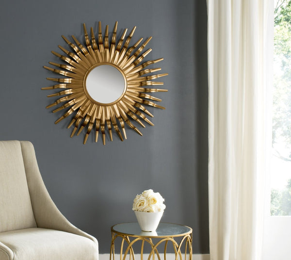 Safavieh SUN, 37-Inch Striking Artisanal Iron and Glass Mirror with Sculpted Sunburst Design for Home Decor Gold MIR3007B