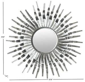 Safavieh SUN, 37-Inch Striking Artisanal Iron and Glass Mirror with Sculpted Sunburst Design for Home Decor Silver MIR3007C