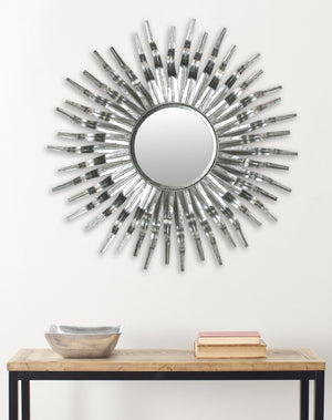 Safavieh SUN, 37-Inch Striking Artisanal Iron and Glass Mirror with Sculpted Sunburst Design for Home Decor Silver MIR3007C
