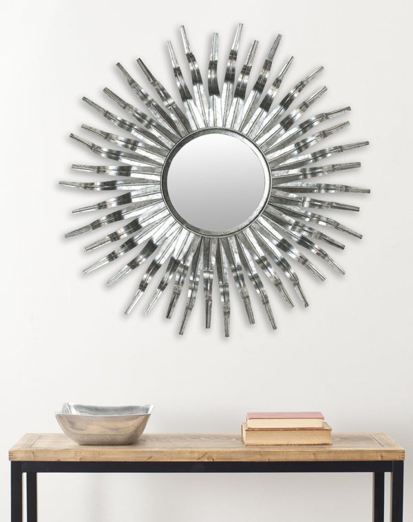 Safavieh SUN, 37-Inch Striking Artisanal Iron and Glass Mirror with Sculpted Sunburst Design for Home Decor Silver MIR3007C