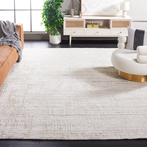 Safavieh Mirage Hand-Loomed 1X1.5 Ft Ivory & Grey Accent Rug — Wool/Bamboo Silk Blend, Low-Profile Texture MIR353A-0116