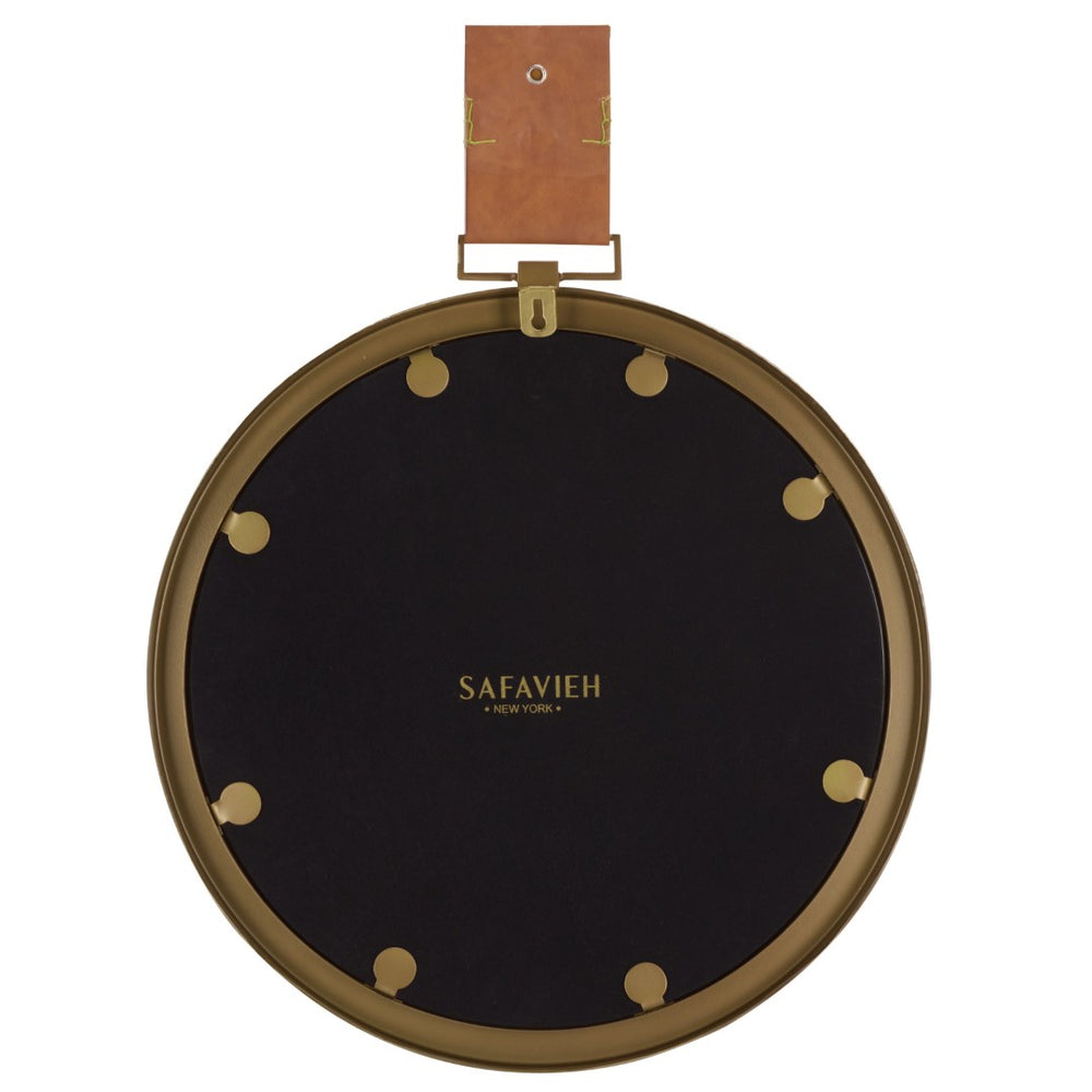 Safavieh TIME OUT MIRROR, 21" Gold & Light Brown Pendant Mirror with Leather Strap for Stylish Home Decor MIR4003A