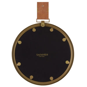 Safavieh TIME OUT MIRROR, 21" Gold & Light Brown Pendant Mirror with Leather Strap for Stylish Home Decor MIR4003A