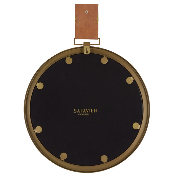 Safavieh TIME OUT MIRROR, 21" Gold & Light Brown Pendant Mirror with Leather Strap for Stylish Home Decor MIR4003A