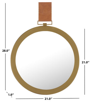 Safavieh TIME OUT MIRROR, 21" Gold & Light Brown Pendant Mirror with Leather Strap for Stylish Home Decor MIR4003A