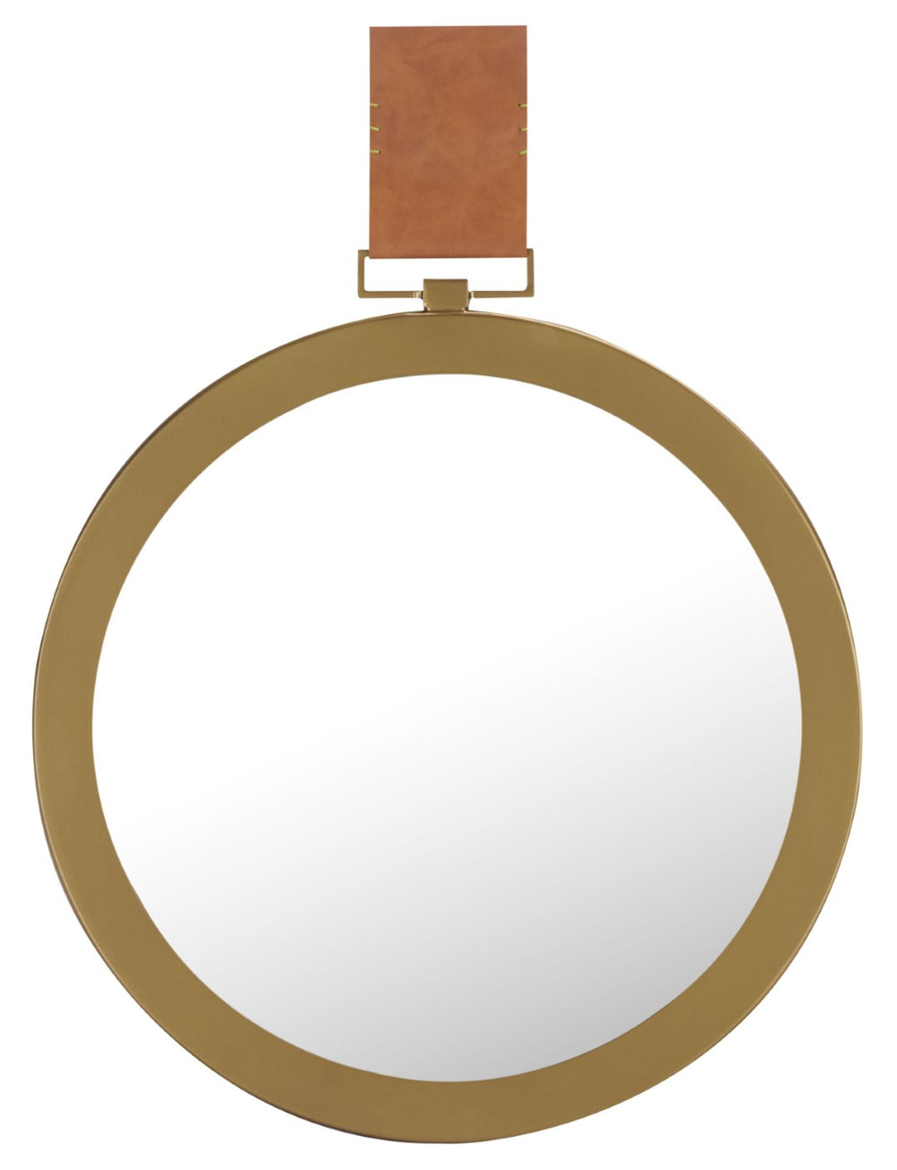 Safavieh TIME OUT MIRROR, 21" Gold & Light Brown Pendant Mirror with Leather Strap for Stylish Home Decor MIR4003A