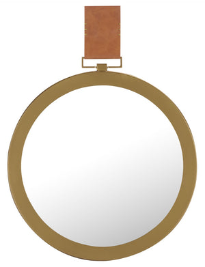 Safavieh TIME OUT MIRROR, 21" Gold & Light Brown Pendant Mirror with Leather Strap for Stylish Home Decor MIR4003A