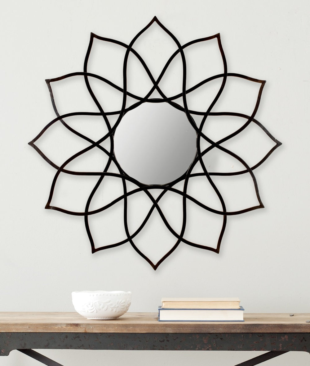 Safavieh 35" Flower Mirror - Elegant Sculptural Design, Matte Black Finish, Perfect for Contemporary Spaces MIR4010A