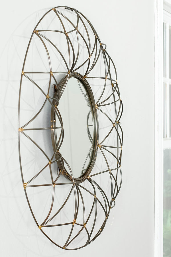 Safavieh 26" Round Wall Mirror - Elegant Bronze Iron Frame, Clear Glass, Perfect for Any Living Space Focal Point MIR4015A