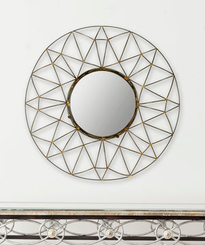 Safavieh 26" Round Wall Mirror - Elegant Bronze Iron Frame, Clear Glass, Perfect for Any Living Space Focal Point MIR4015A