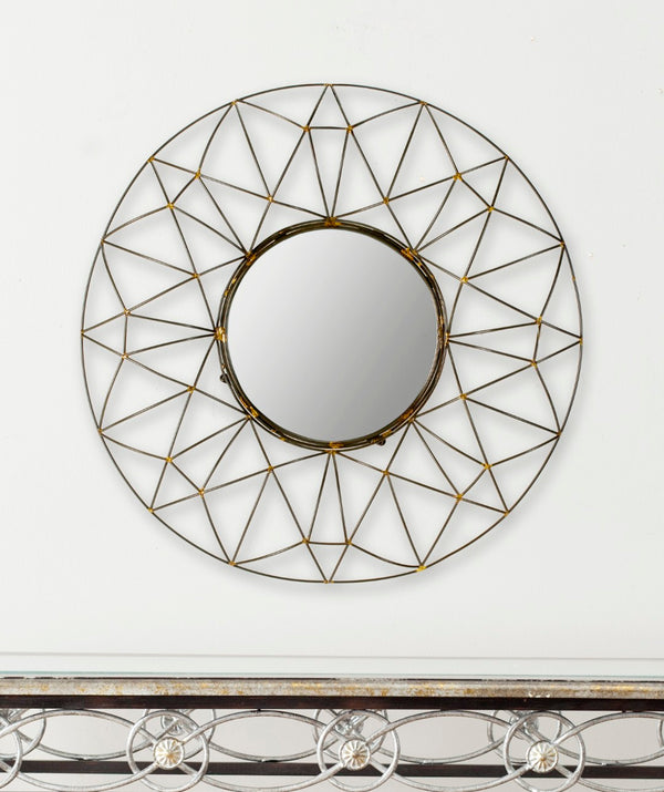 Safavieh 26" Round Wall Mirror - Elegant Bronze Iron Frame, Clear Glass, Perfect for Any Living Space Focal Point MIR4015A