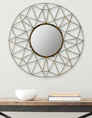 Safavieh 26" Round Wall Mirror - Elegant Bronze Iron Frame, Clear Glass, Perfect for Any Living Space Focal Point MIR4015A
